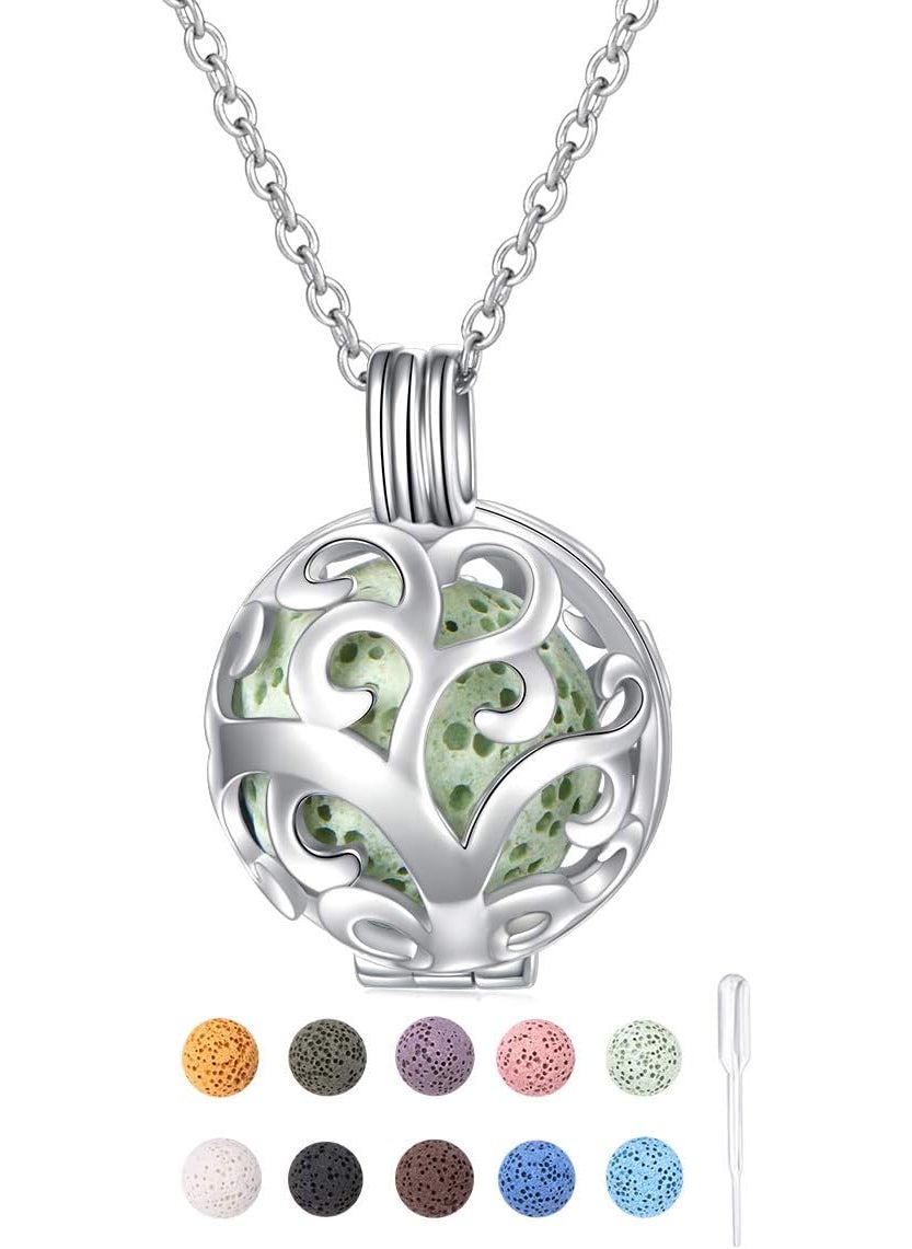DAOCHONG DAOCHONG S925 Sterling Silver Aromatherapy Essential Oil Diffuser Necklace Love Heart Locket Perfume Pendant Necklace Jewelry 18+2" Adjustable Chain 