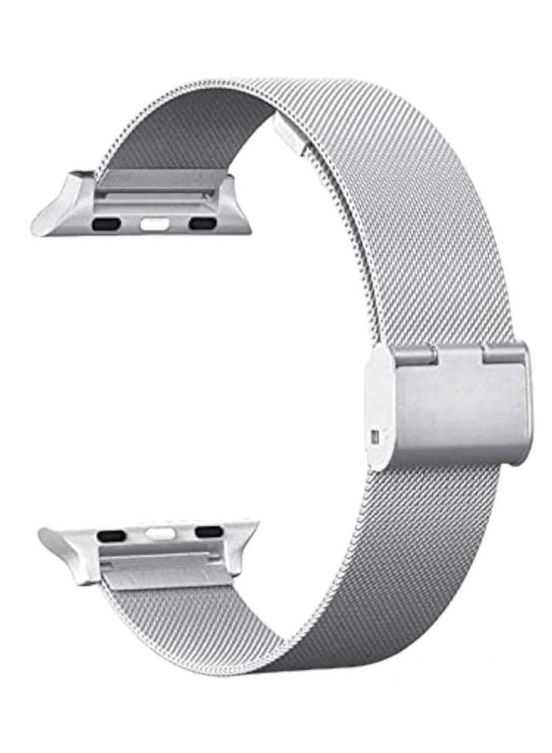 Smartwatch Bands Compatible with Apple Watch Band, Stainless Steel Mesh Sport Wristband Loop Replacement Watch Strap with Adjustable Clasp for iWatch Series 7/8 Silver, 45mm