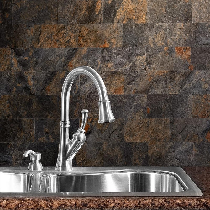 AULIGET 200 Pieces Rust Slate Peel and Stick Backsplash Wall Tiles, 3" x 6" PVC Faux Stone Stick on Tiles for Backsplash Kitchen, Bathroom, Laundry Room, Camper, Fireplace - Image 2