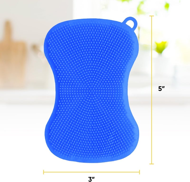 Superio Silicone Heat Resistant Dishwasher Sponge Fruit Cleaner Vegetable Washer Non Scratch Durable Bristles Blue 3Pack - Image 2