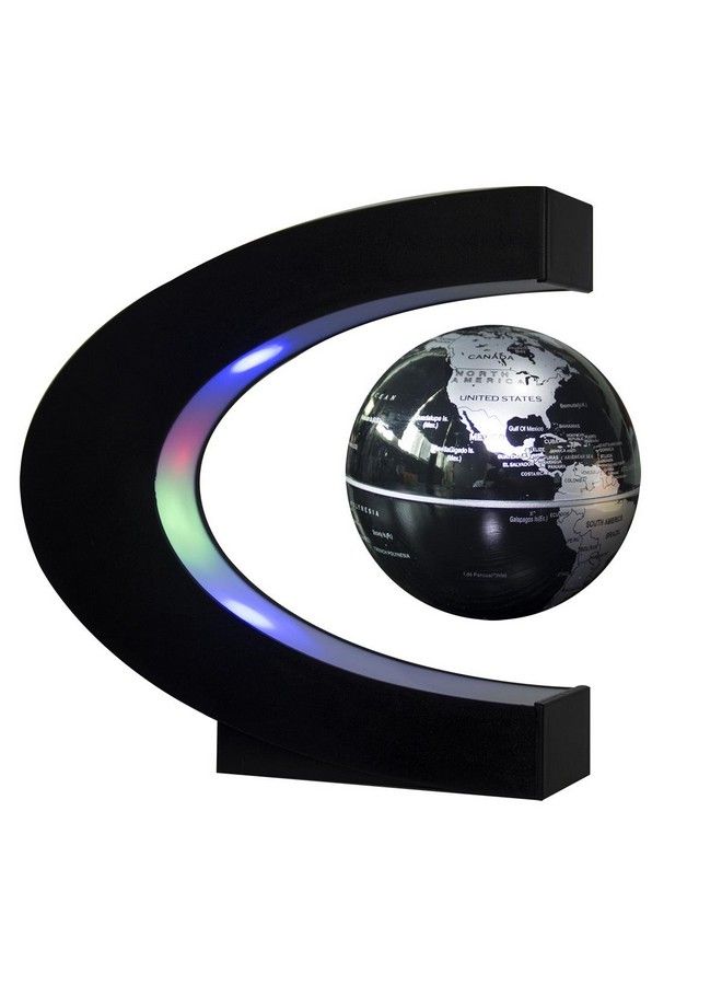 Estefanlo Floating Globe With Led Lights C Shape Magnetic Levitation Floating Globe World Map For Desk Decoration (Blacksilver) - Image 1
