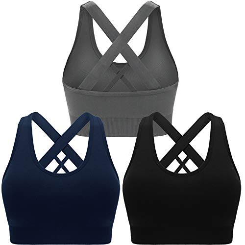 Double Couple Sports Bras for Women Padded High Impact Seamless Criss Cross Back Workout Tops Gym Activewear Bra Large - Image 1