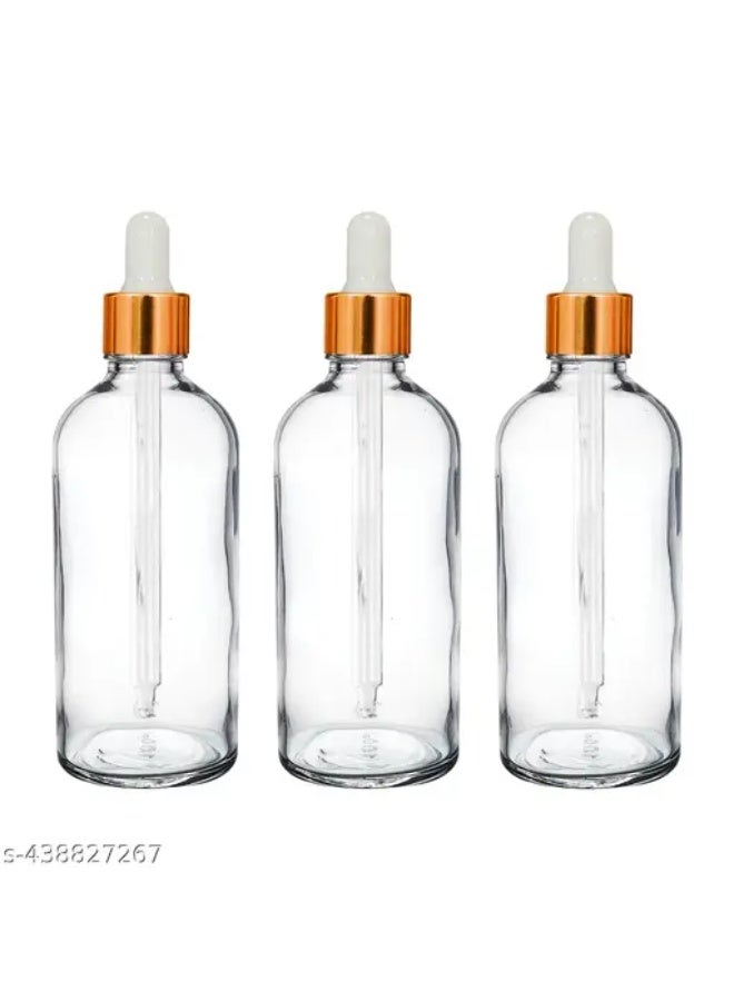 3Pack 100ml Clear Glass Dropper Bottles – Refillable Leakproof Bottles for DIY, Oils, Storage, and Dispensing – Includes Dropper Pipettes. Pack of 3. - Image 1