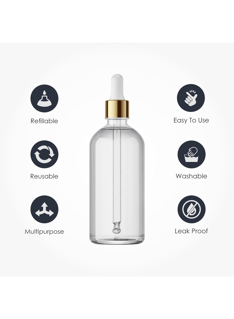 3Pack 100ml Clear Glass Dropper Bottles – Refillable Leakproof Bottles for DIY, Oils, Storage, and Dispensing – Includes Dropper Pipettes. Pack of 3. - Image 3
