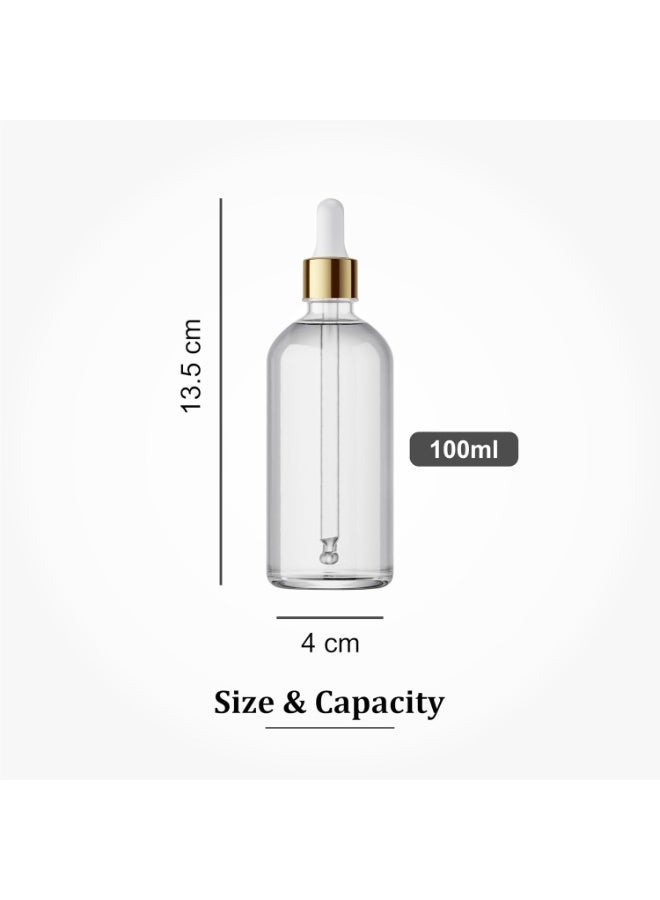 3Pack 100ml Clear Glass Dropper Bottles – Refillable Leakproof Bottles for DIY, Oils, Storage, and Dispensing – Includes Dropper Pipettes. Pack of 3. - Image 2