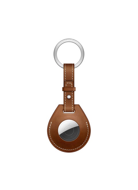 Suitable For Apple Airtag Protective Case Keychain Cowhide Protective Case Anti-lost Case Air Tag Positioning Collar-Color:B Section Brown-Applicable Model:airtag Protective Sleeve