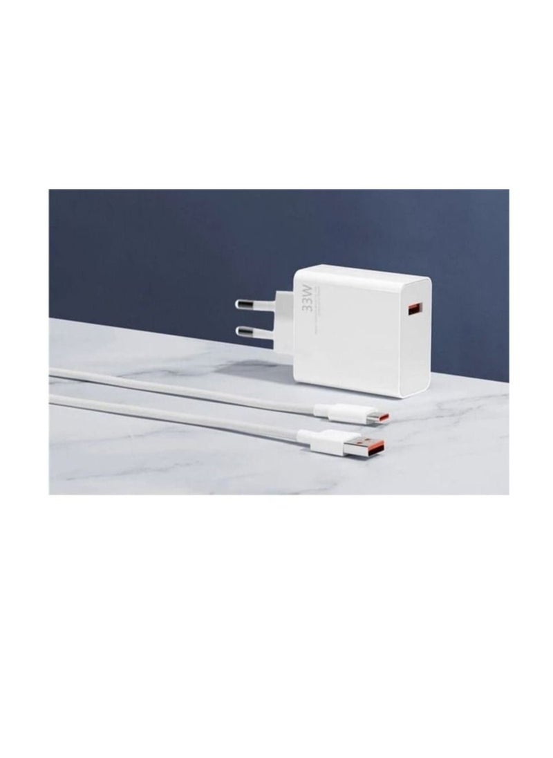 Generic - 33W Original Charge Fast Charger Adapter with Type C Cable Compatible for Xiaomi Redmi Note 9 Series Note 10 Poco M2 Pro Note 7 pro Note 9 Pro Note 8 Note 7 Mi A1 Mi A2 Mi A3 - Image 1