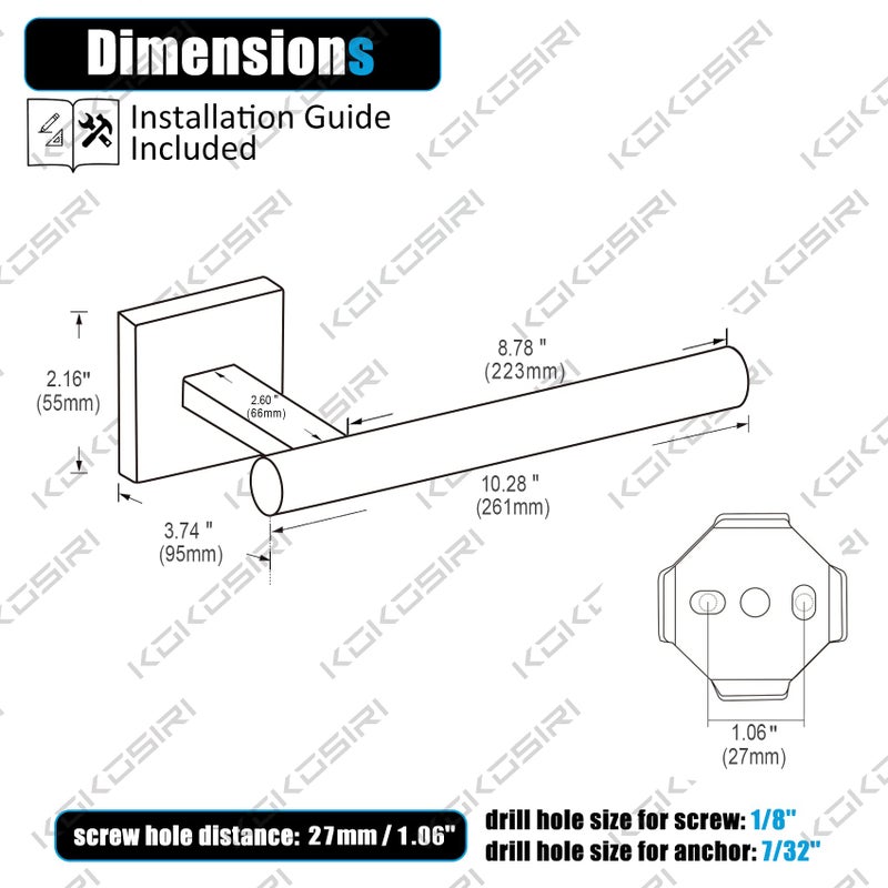 KOKOSIRI Towel Bar Matte Black Bathroom Hardware Hand Towel Rails Wall Mounted Kitchen Toilet Cabinet Paper Holder 2 Pack  Stainless Steel B3008BK-P2 - Image 2