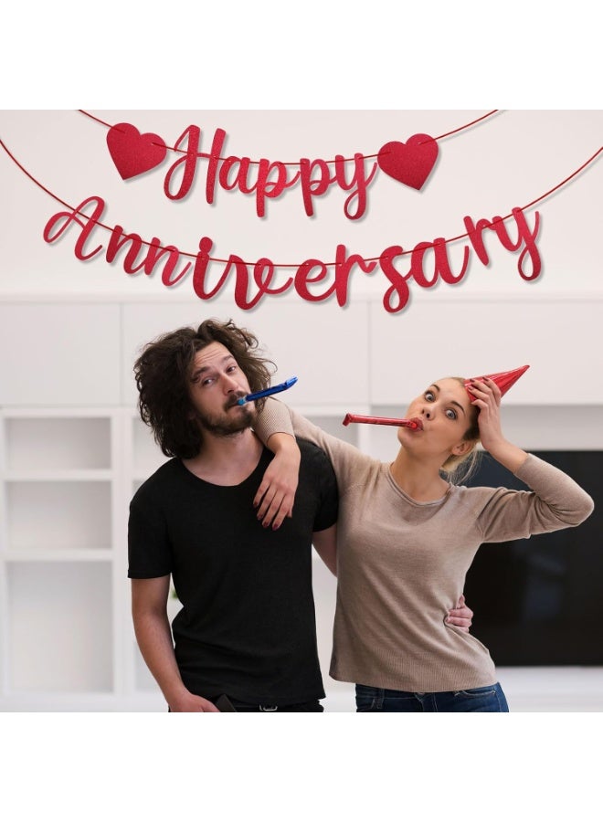 Happy Anniversary Banner - Pre-Strung Cardboard Letter Sign with Heart Garland for Couples Wedding Anniversary Love Party Supplies, and Romantic Special Night Bedroom Decorations  - Image 5