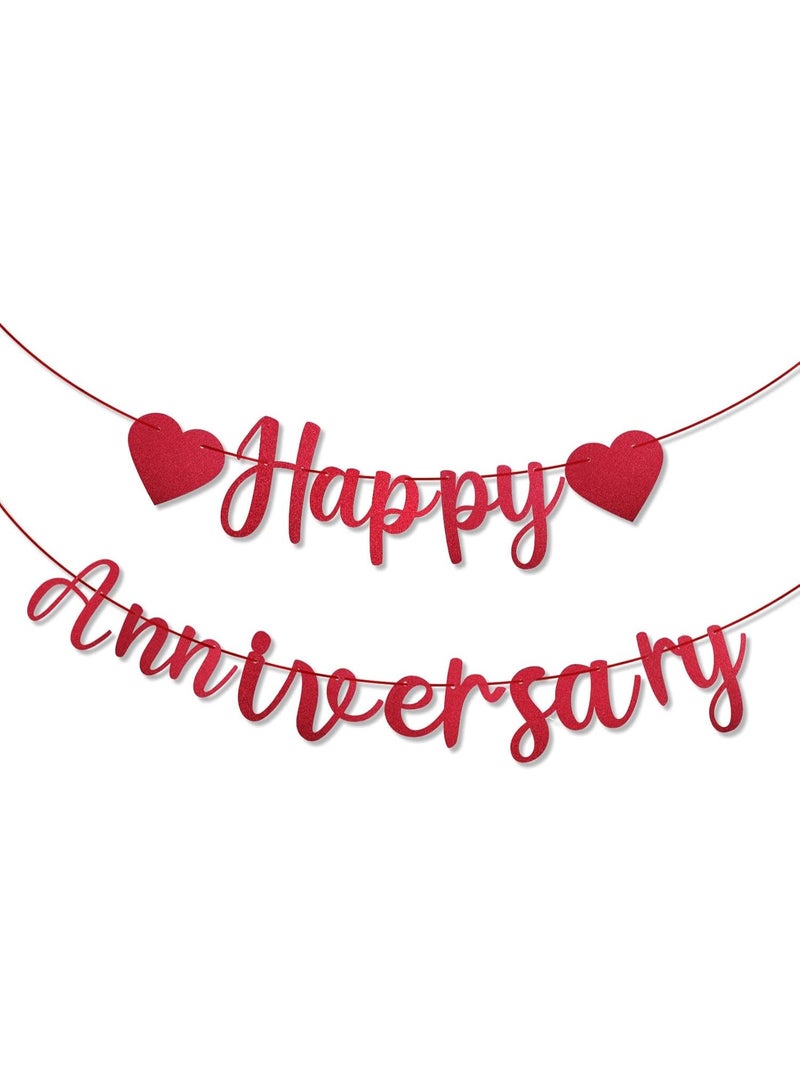 Happy Anniversary Banner - Pre-Strung Cardboard Letter Sign with Heart Garland for Couples Wedding Anniversary Love Party Supplies, and Romantic Special Night Bedroom Decorations  - Image 1