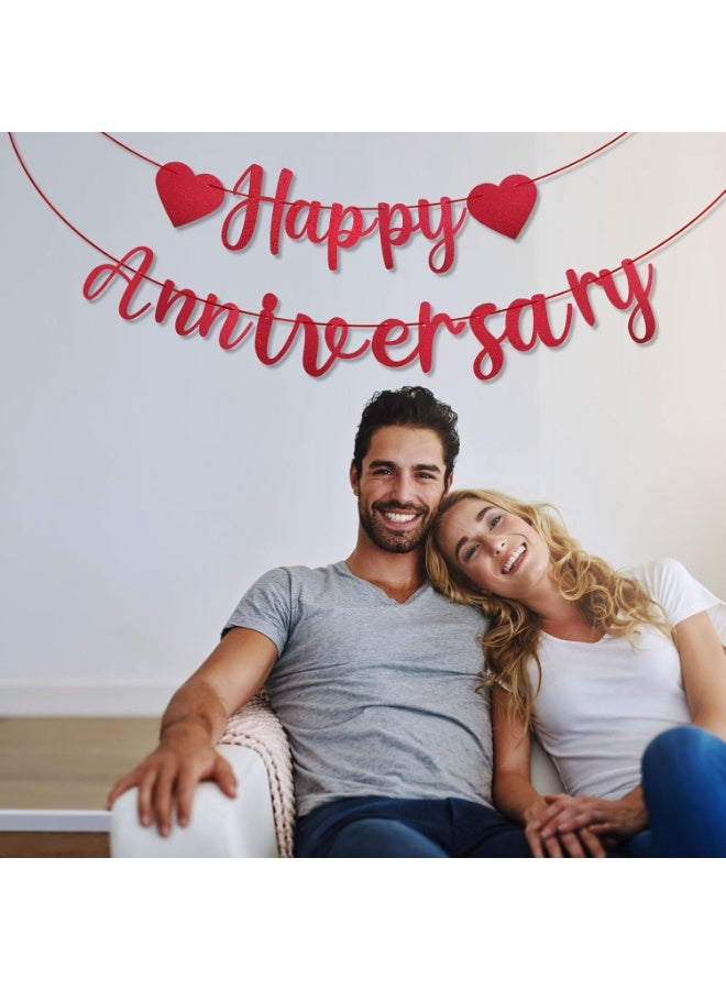 Happy Anniversary Banner - Pre-Strung Cardboard Letter Sign with Heart Garland for Couples Wedding Anniversary Love Party Supplies, and Romantic Special Night Bedroom Decorations  - Image 4