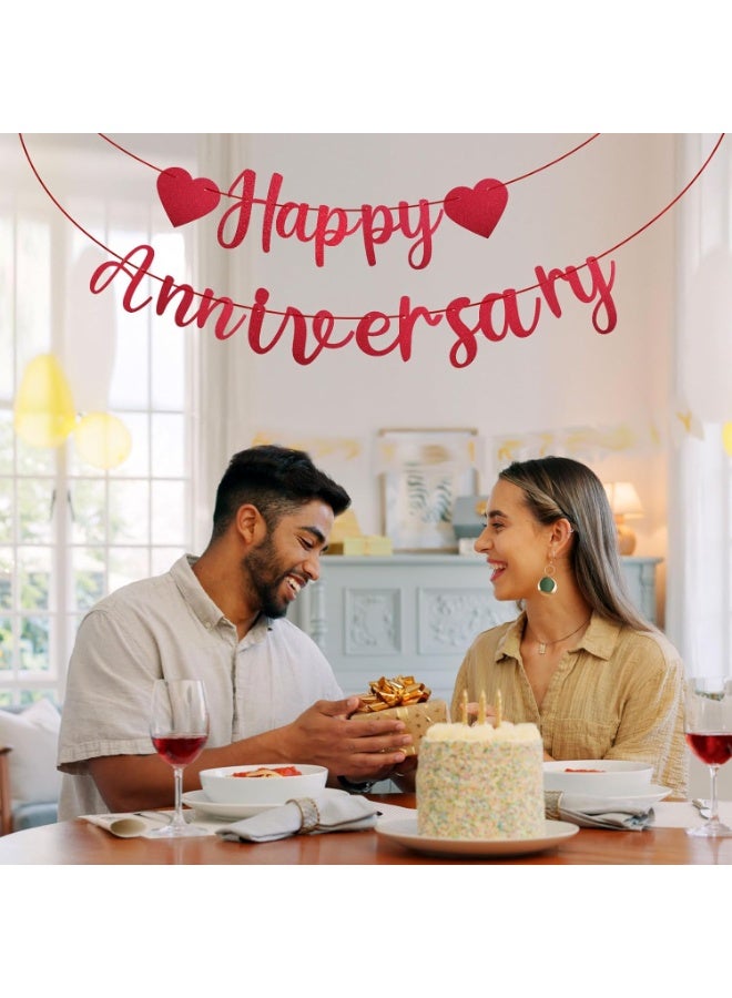 Happy Anniversary Banner - Pre-Strung Cardboard Letter Sign with Heart Garland for Couples Wedding Anniversary Love Party Supplies, and Romantic Special Night Bedroom Decorations  - Image 2