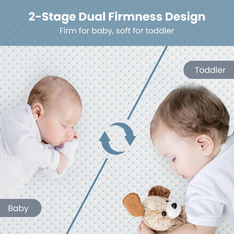 Dourxi Mini Crib Mattress, 38x24x4 Inch Dual Sided 2-Stage Firmness Portable Baby Mattress for Mini, with Cooling Gel Memory Foam, Waterproof & Washable Cover and Non-Slip Base, White - Image 4