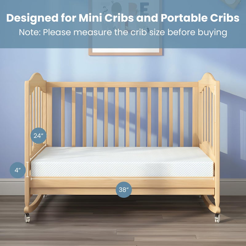 Dourxi Mini Crib Mattress, 38x24x4 Inch Dual Sided 2-Stage Firmness Portable Baby Mattress for Mini, with Cooling Gel Memory Foam, Waterproof & Washable Cover and Non-Slip Base, White - Image 5