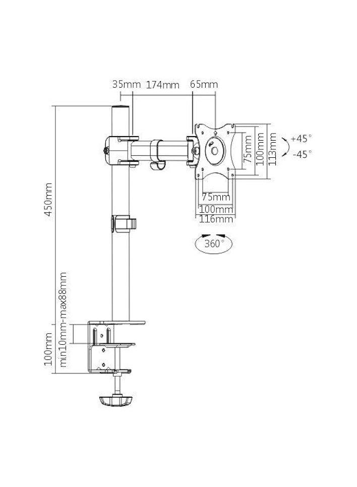 PROMASS SINGLE MONITOR STEEL LCD VESA DESK MOUNT For most 13"-27" LCD monitors - Image 2