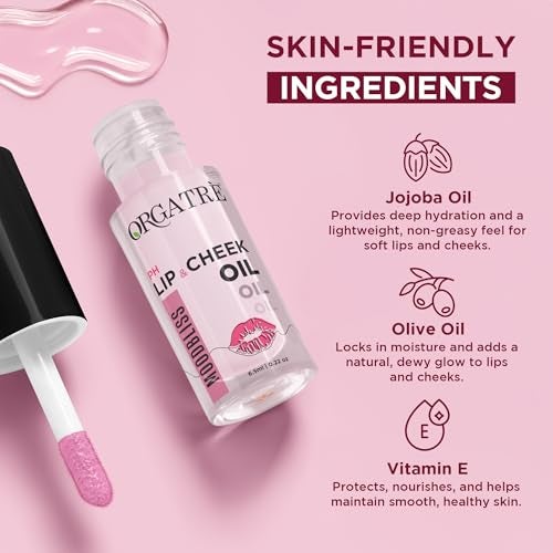 Orgatre PH Lip & Cheek Oil | Lip tint gloss | Color Changing Tint for Women | With Jojoba & Olive Oil, Vitamin E | Non-Sticky, Hydrating & Long-Lasting Glow | 2-in-1 Lip & Cheek Tint for Soft Pink Look | 6.5ml - Image 4