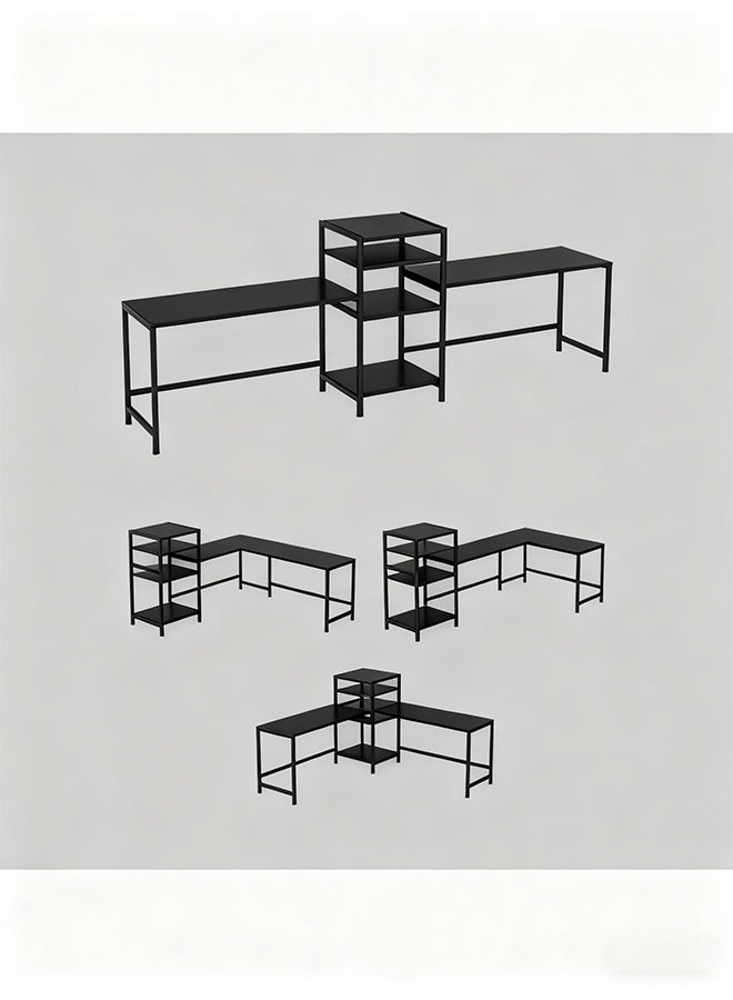 Generic L-Shaped Computer Desk, Modern Corner Computer Desk Office Desk, Multi-Directional Adjustable, 4-Layer Open Storage Rack, Game Desk, Writing Desk Corner Desk, Suitable For Home, Office And Home Office, Learning And Writing - Image 5