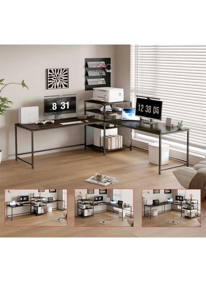 Generic L-Shaped Computer Desk, Modern Corner Computer Desk Office Desk, Multi-Directional Adjustable, 4-Layer Open Storage Rack, Game Desk, Writing Desk Corner Desk, Suitable For Home, Office And Home Office, Learning And Writing - Image 1