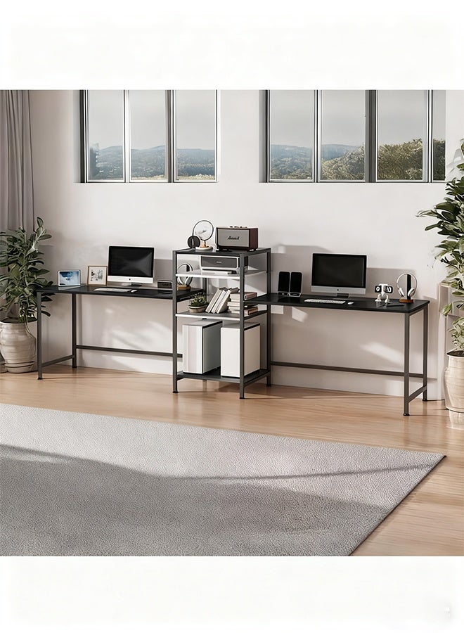 طاولة كمبيوتر سوداء مع رف كتب، طاولة مكتب زاوية على شكل حرف L للاستخدام المنزلي أو دراسة الطلاب - Image 2