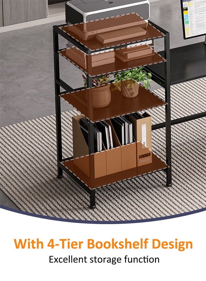 طاولة كمبيوتر سوداء مع رف كتب، طاولة مكتب زاوية على شكل حرف L للاستخدام المنزلي أو دراسة الطلاب - Image 5