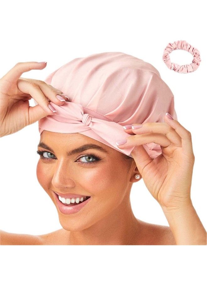 GOLDEN STAR BEAUTY Silk Bonnet 100% Mulberry Silk Sleep Cap Breathable & Adjustable Sleeping Caps Silk Hair Wrap Women Night Cap For Curly Hair With Elastic Tie Band Silk Satin Turban (Pink)  - Image 2