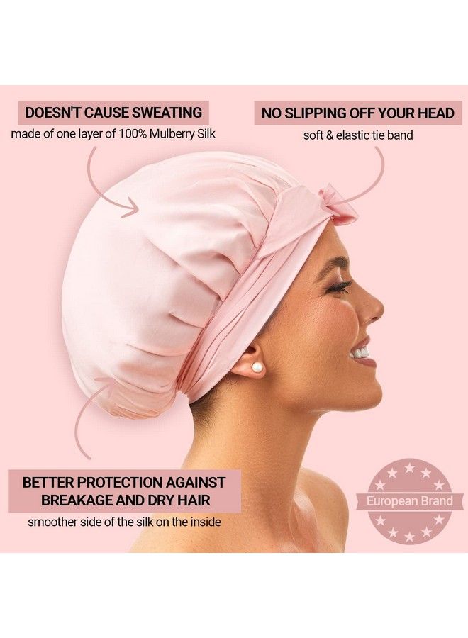 GOLDEN STAR BEAUTY Silk Bonnet 100% Mulberry Silk Sleep Cap Breathable & Adjustable Sleeping Caps Silk Hair Wrap Women Night Cap For Curly Hair With Elastic Tie Band Silk Satin Turban (Pink)  - Image 3