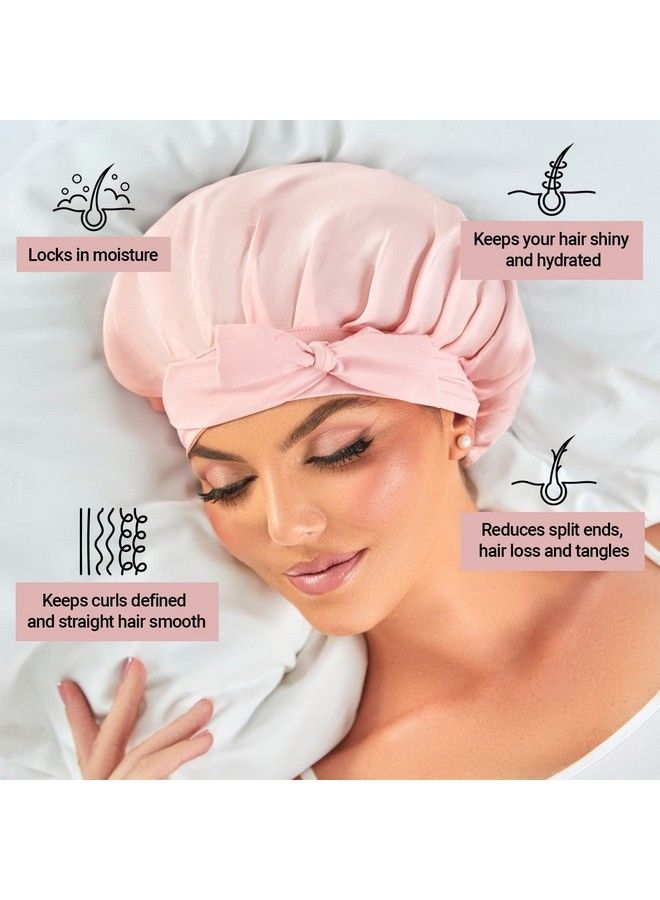 GOLDEN STAR BEAUTY Silk Bonnet 100% Mulberry Silk Sleep Cap Breathable & Adjustable Sleeping Caps Silk Hair Wrap Women Night Cap For Curly Hair With Elastic Tie Band Silk Satin Turban (Pink)  - Image 5