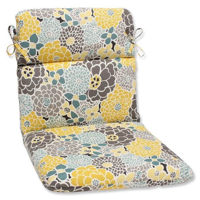 BRIGHT FLORAL INDOOROUTDOOR 1 PIECE SPLIT BACK ROUND CORNER CHAIR SEAT CUSHION WITH TIES DEEP SEAT WEATHER AND FADE RESISTANT 405 X 21 BLUETAN LOIS 1 COUNT