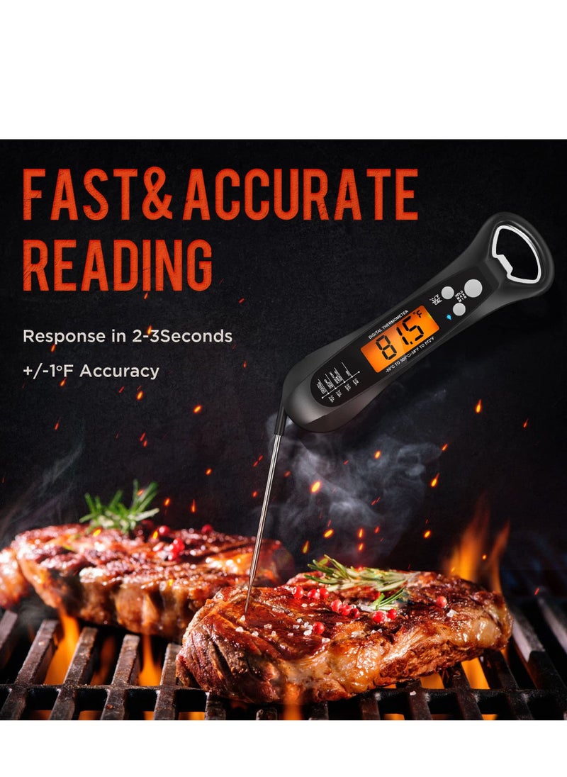 Instant Read Meat Thermometer for Cooking, Fast & Precise Digital Food Thermometer with Backlight, Magnet, Calibration, and Foldable Probe for Deep Fry, BBQ, Grill, and Roast Turkey,LCD