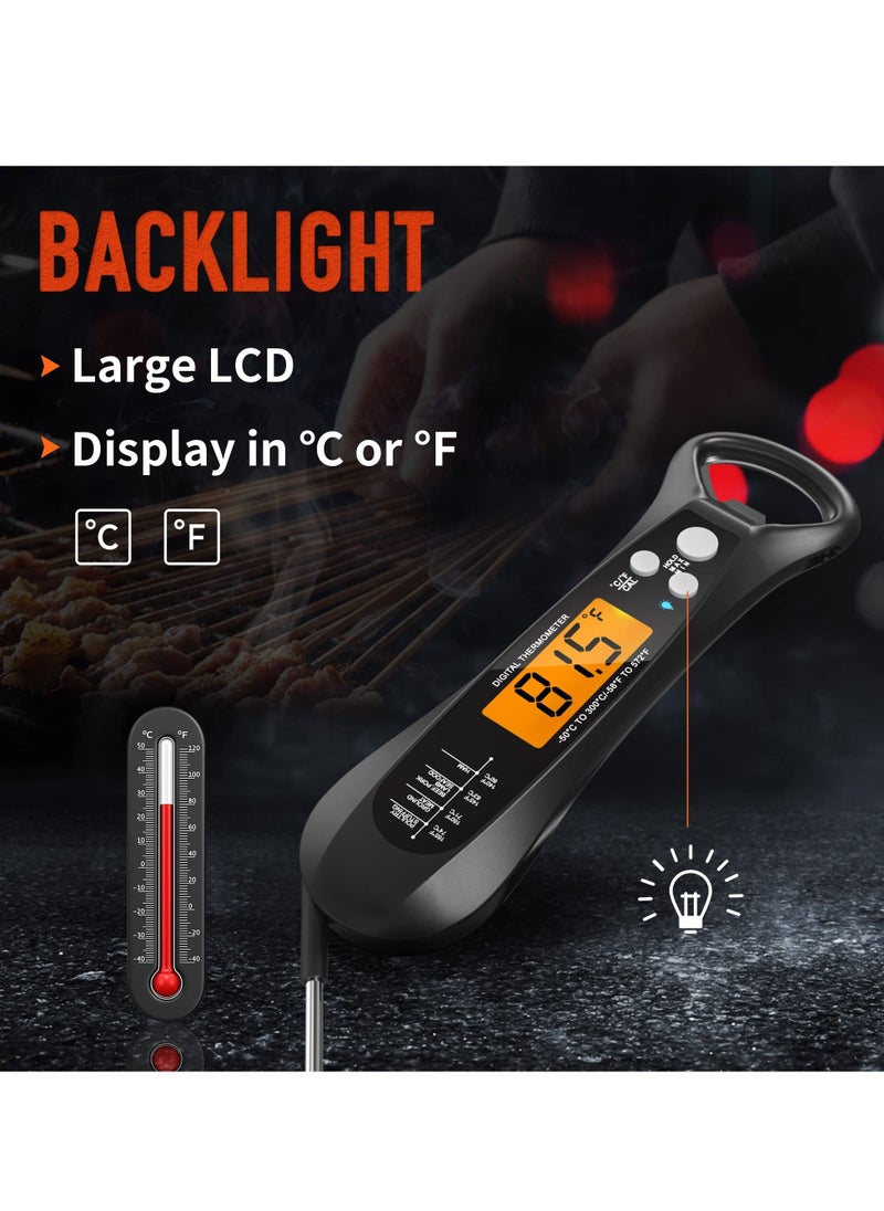 Instant Read Meat Thermometer for Cooking, Fast & Precise Digital Food Thermometer with Backlight, Magnet, Calibration, and Foldable Probe for Deep Fry, BBQ, Grill, and Roast Turkey,LCD