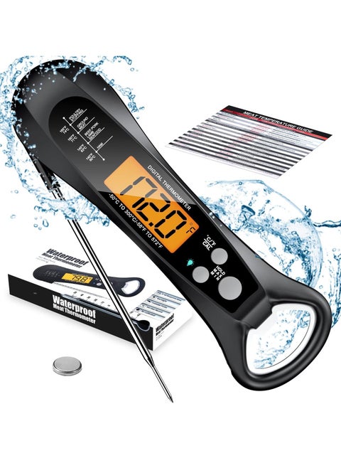 Instant Read Meat Thermometer for Cooking, Fast & Precise Digital Food Thermometer with Backlight, Magnet, Calibration, and Foldable Probe for Deep Fry, BBQ, Grill, and Roast Turkey,LCD