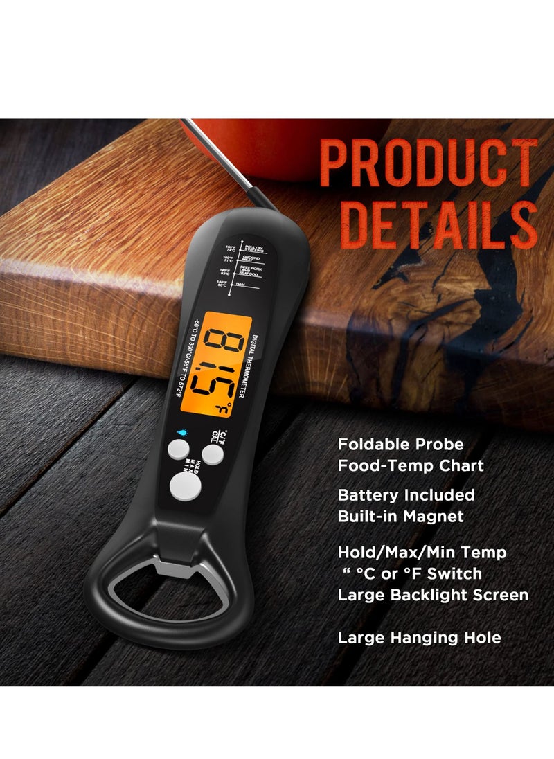 Instant Read Meat Thermometer for Cooking, Fast & Precise Digital Food Thermometer with Backlight, Magnet, Calibration, and Foldable Probe for Deep Fry, BBQ, Grill, and Roast Turkey,LCD