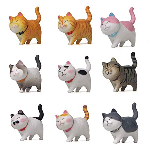Halloluck 9 Pack Cute Miniature Cat Figure Animal Cat Characters Decor Mini Figure Collection Decor Cake Topper Plant Automobile DecorationLandscape Scenes - Image 1