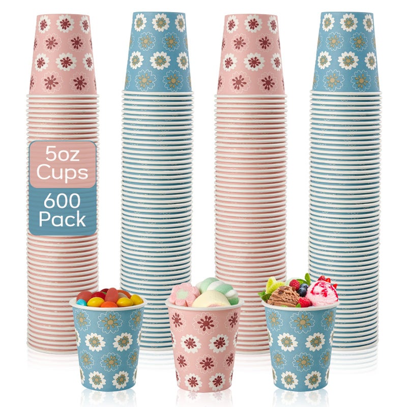 TV TOPVALUE 600 Pack 5oz Paper Cups Bathroom Cups Mini Mouthwash Cups Colorful Disposable Cups Hot Drinking Cup for Travel Party and Event