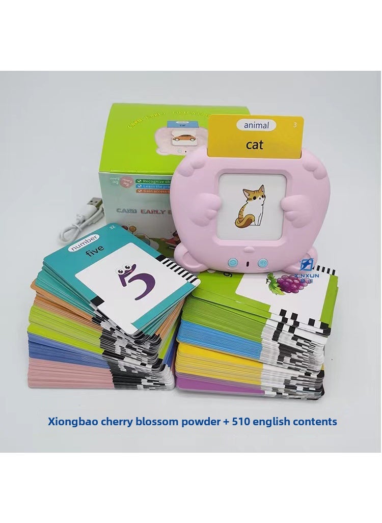 Puzzle childrens early education Card Machine 1-3-6 years old Chinese and English bilingual Enlightenment cognitive literacy card learning machine toy Xiong Bao Pink 255 Card (510 Content) Pure Engl