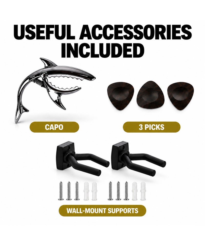 MegArya Acoustic Electric Guitar with Separate EQ Control System, 6-String Cutaway Acoustic Guitar with Capo, Picks & Wall Mount Supports, Natural Wood-Look Finish - Image 2