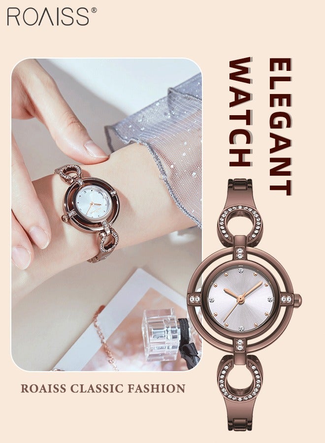 رويس ساعة كوارتز بسوار للنساء، ساعة بمينا دائرية مع شاشة تناظرية وتصميم حلقة مزدوجة مجوفة، ساعة يد أنيقة فاخرة مقاومة للماء كهدية للسيدات - Image 1