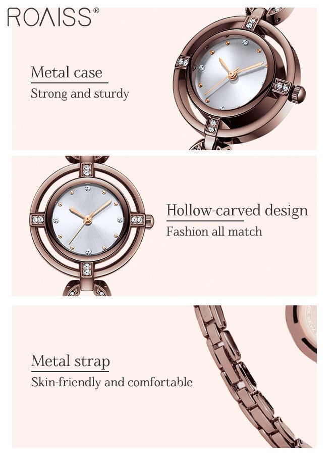 رويس ساعة كوارتز بسوار للنساء، ساعة بمينا دائرية مع شاشة تناظرية وتصميم حلقة مزدوجة مجوفة، ساعة يد أنيقة فاخرة مقاومة للماء كهدية للسيدات - Image 5
