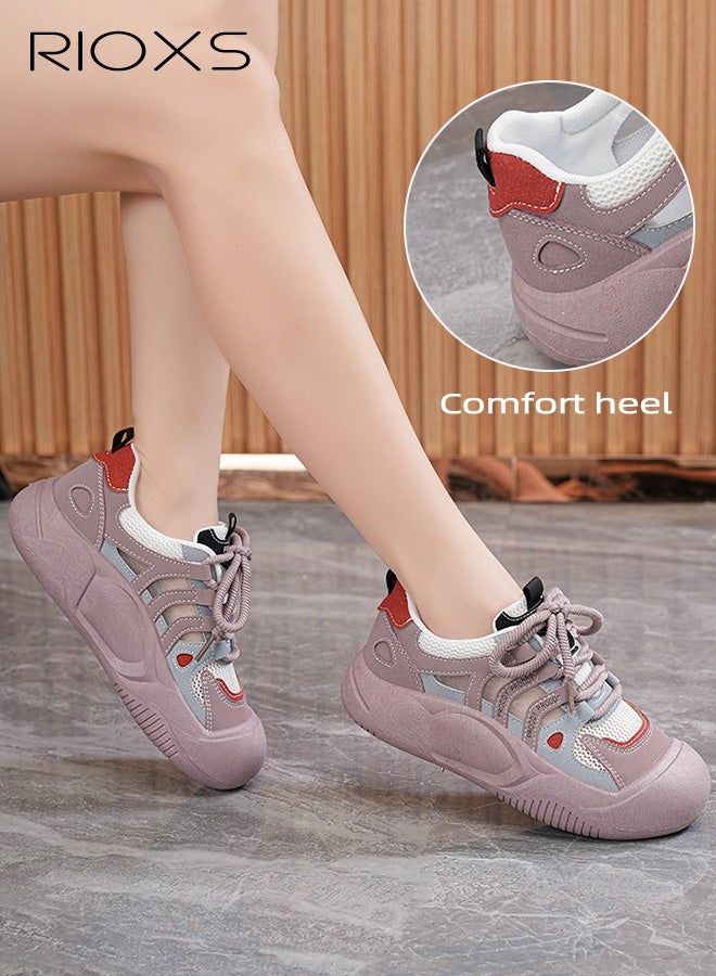 ريوكس أحذية رياضية نسائية غير رسمية، أحذية رياضية ذات نعل سميك وشبكة قابلة للتنفس، أحذية رياضية غير رسمية خفيفة الوزن ومضادة للانزلاق، أحذية نسائية أنيقة ذات مقدمة مستديرة للمشي، أحذية رياضية كلاسيكية برباط، أحذية رياضية نسائية مريحة للتمرين/العمل/الخروج/الارتداء اليومي، لون أرجواني - Image 3