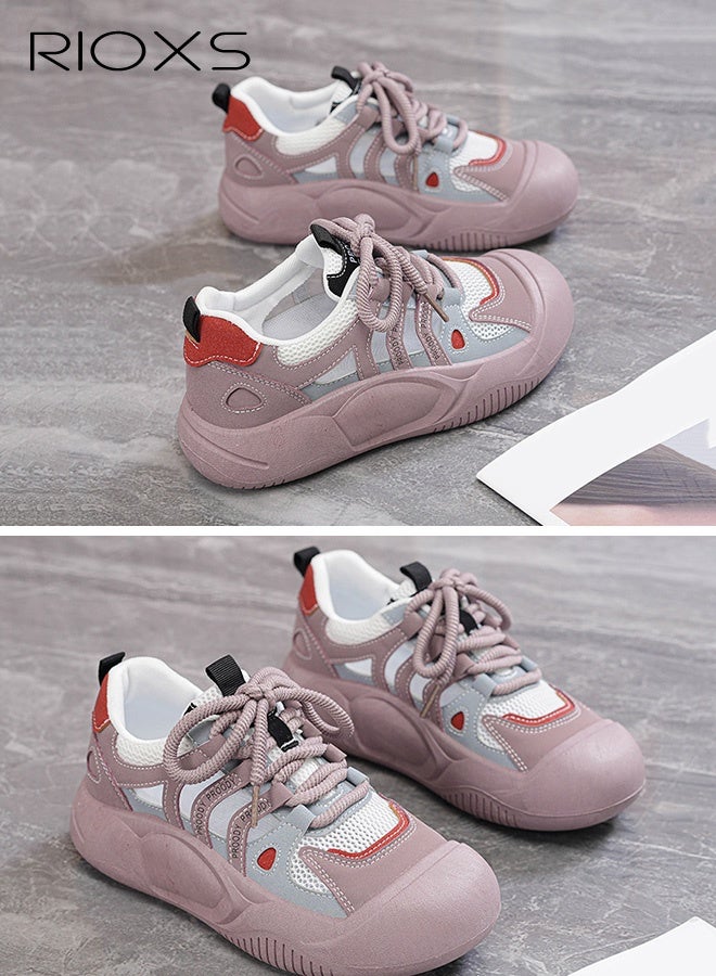 ريوكس أحذية رياضية نسائية غير رسمية، أحذية رياضية ذات نعل سميك وشبكة قابلة للتنفس، أحذية رياضية غير رسمية خفيفة الوزن ومضادة للانزلاق، أحذية نسائية أنيقة ذات مقدمة مستديرة للمشي، أحذية رياضية كلاسيكية برباط، أحذية رياضية نسائية مريحة للتمرين/العمل/الخروج/الارتداء اليومي، لون أرجواني - Image 4