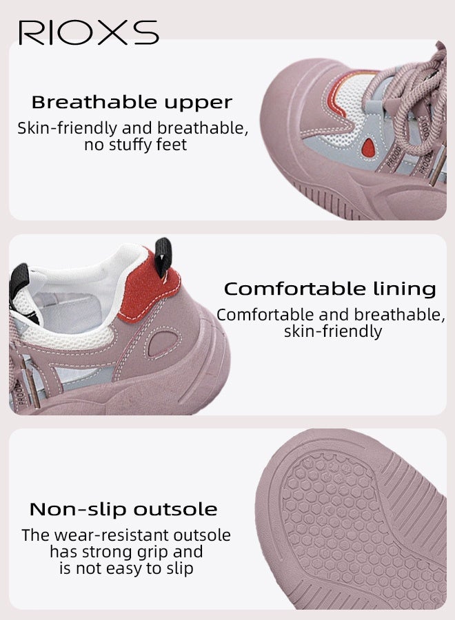 ريوكس أحذية رياضية نسائية غير رسمية، أحذية رياضية ذات نعل سميك وشبكة قابلة للتنفس، أحذية رياضية غير رسمية خفيفة الوزن ومضادة للانزلاق، أحذية نسائية أنيقة ذات مقدمة مستديرة للمشي، أحذية رياضية كلاسيكية برباط، أحذية رياضية نسائية مريحة للتمرين/العمل/الخروج/الارتداء اليومي، لون أرجواني - Image 5