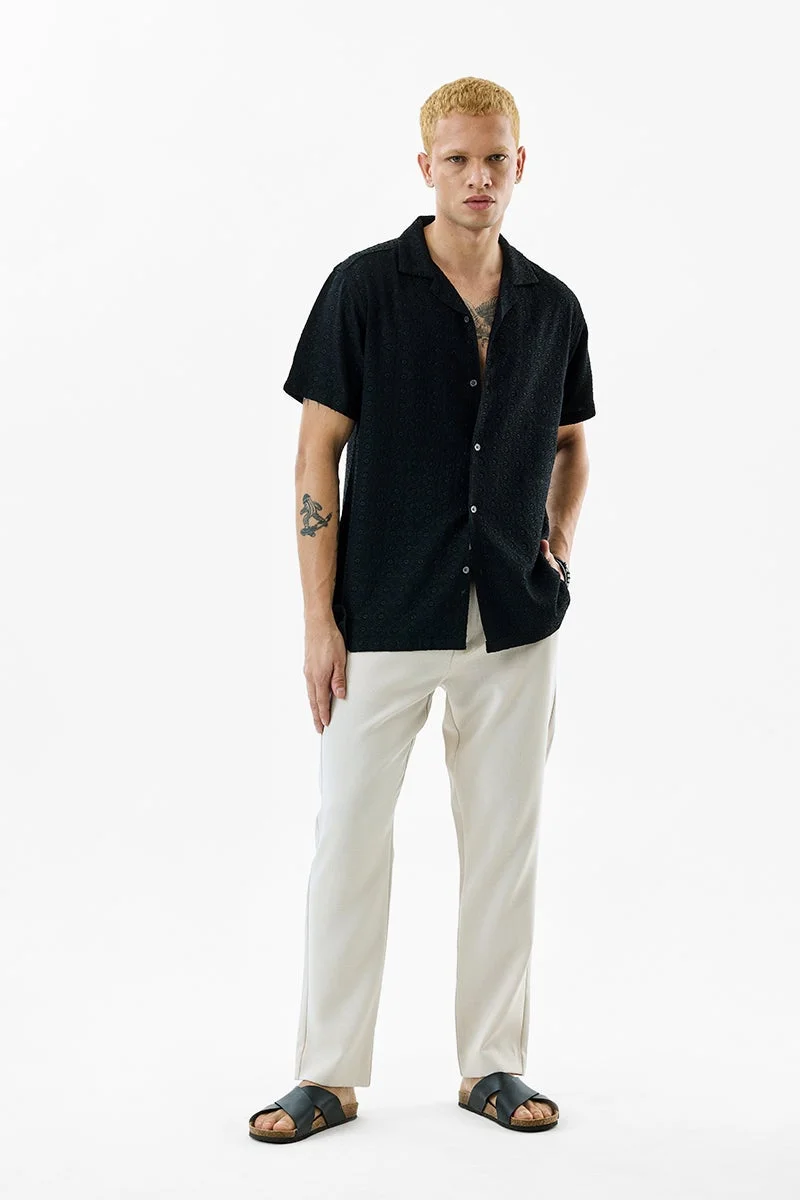 سنيتش Black Textured Half Sleeve Boxy Shirt