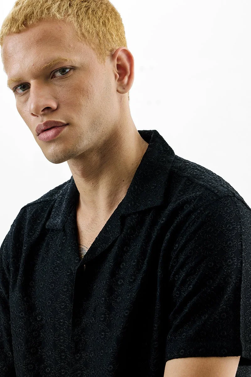 سنيتش Black Textured Half Sleeve Boxy Shirt