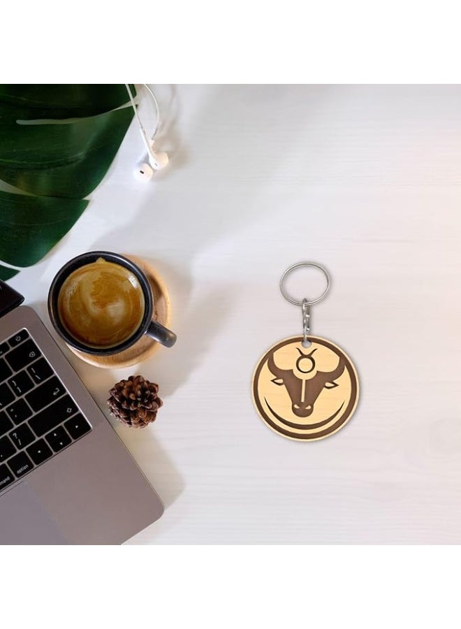 ميدالية مفاتيح خشبية على شكل رأس ثور – رمز برج الثور (Taurus) – إكسسوار حيوانات ديكوري - Image 3