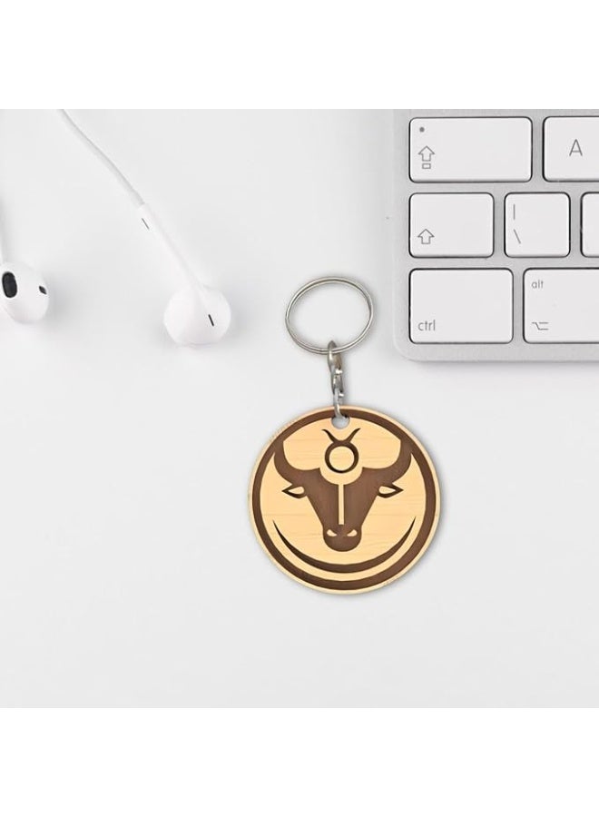 ميدالية مفاتيح خشبية على شكل رأس ثور – رمز برج الثور (Taurus) – إكسسوار حيوانات ديكوري - Image 4