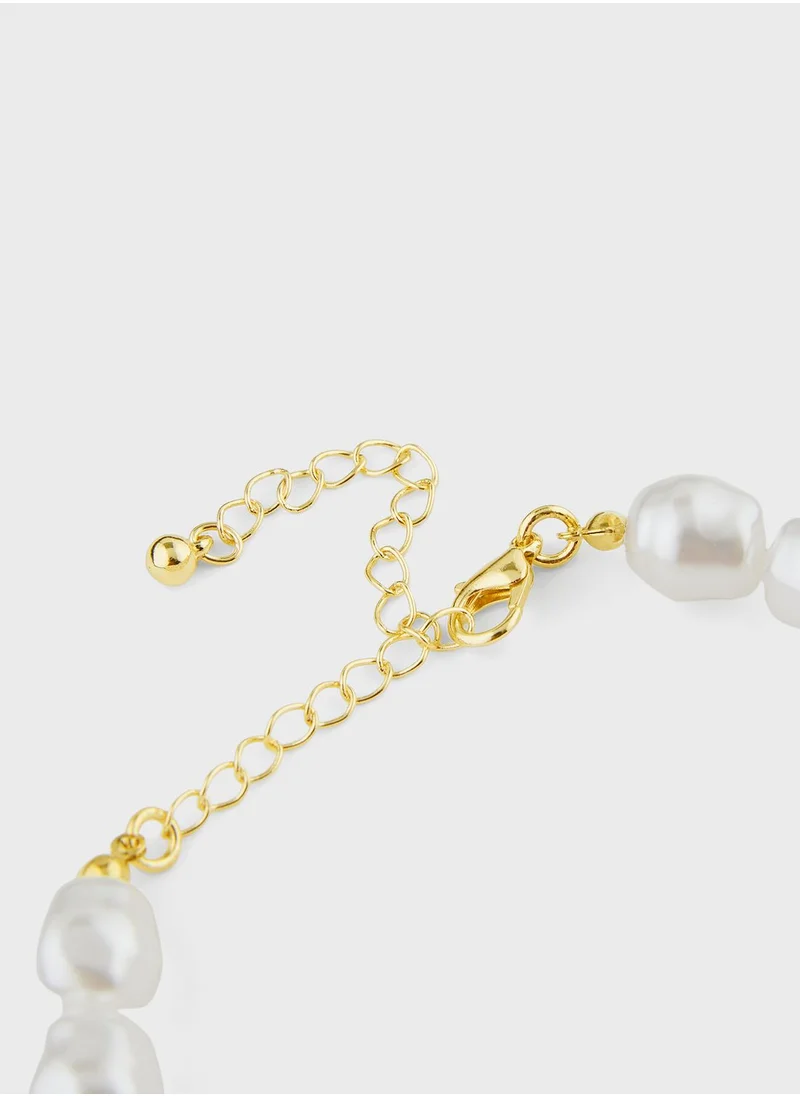 جينجر Shell Charm Pearl Choker Necklace