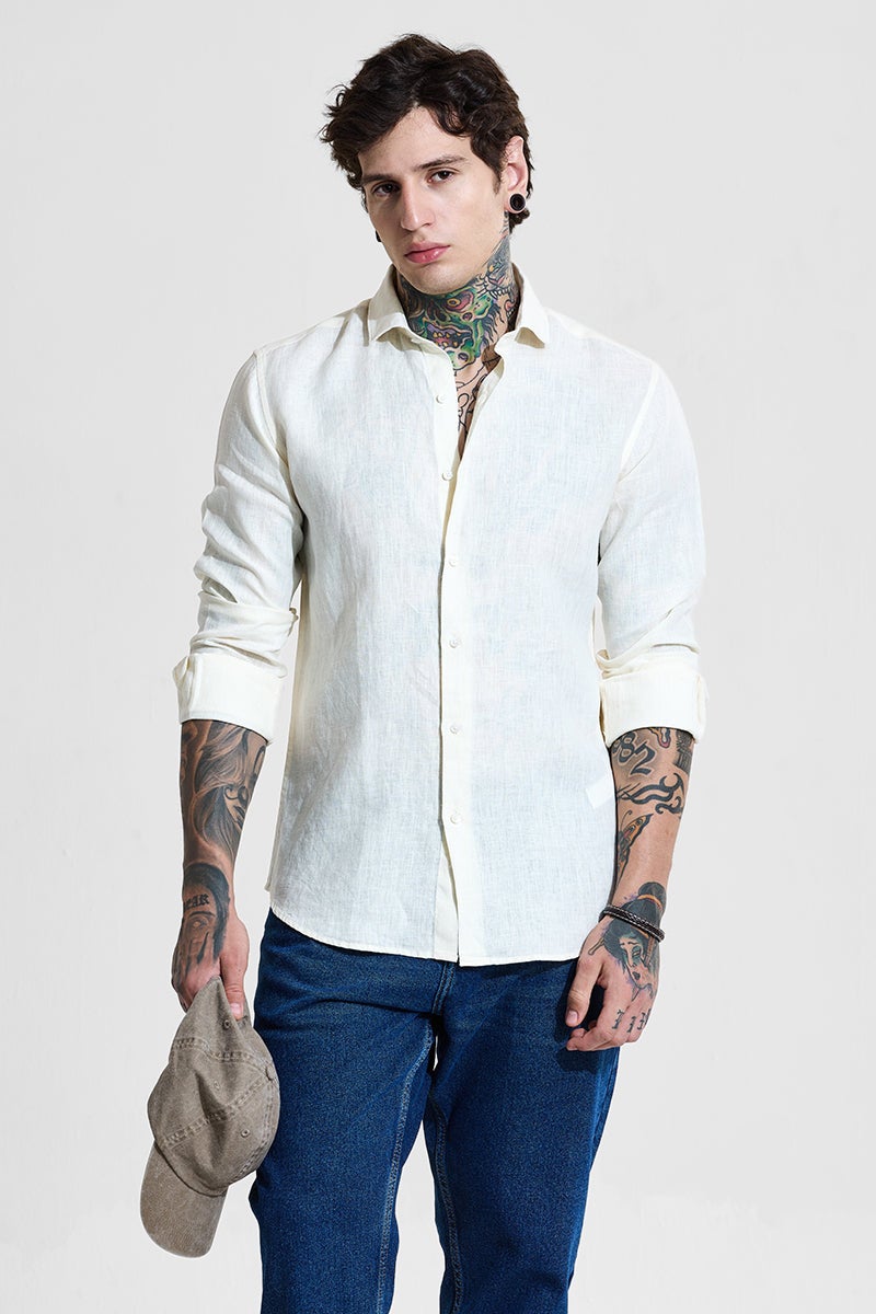 سنيتش قميص كتان كريمي ضيق - Image 1