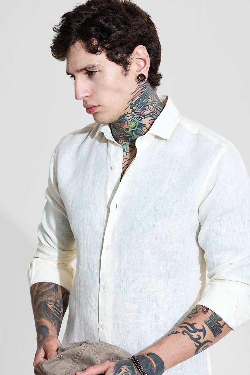 سنيتش قميص كتان كريمي ضيق - Image 5