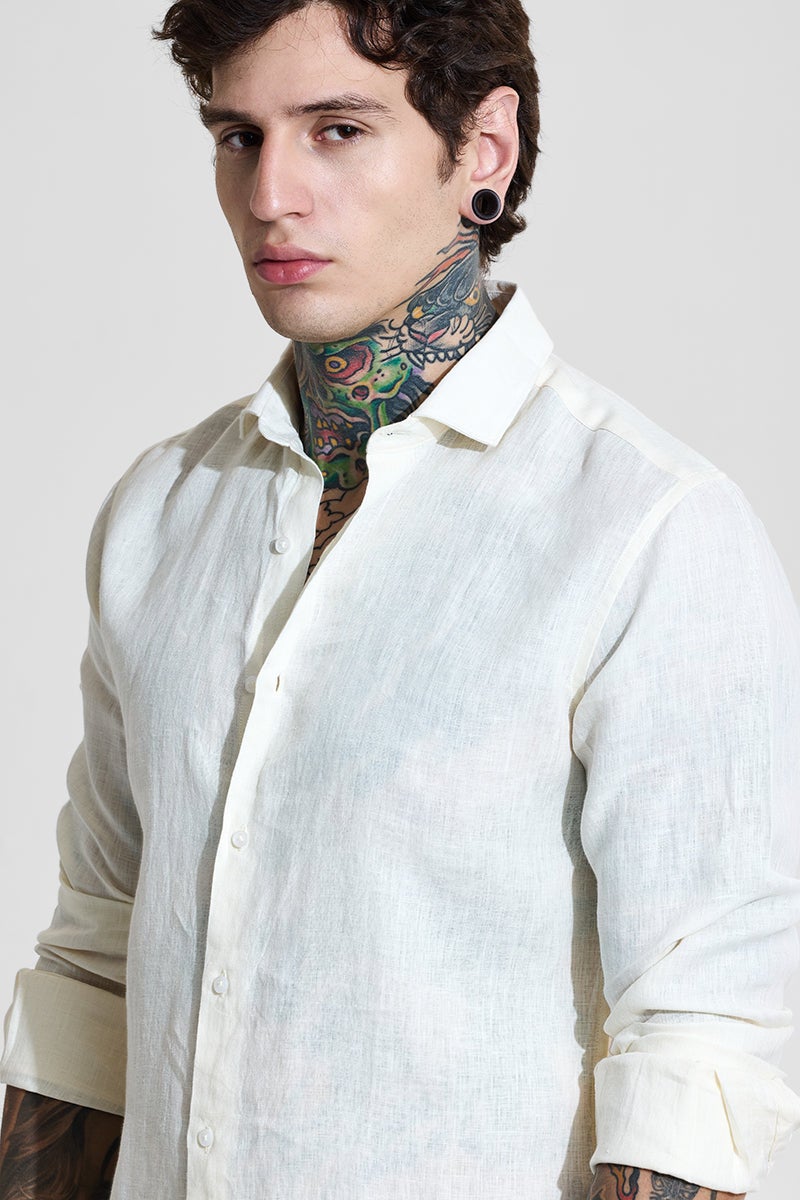 سنيتش قميص كتان كريمي ضيق - Image 4