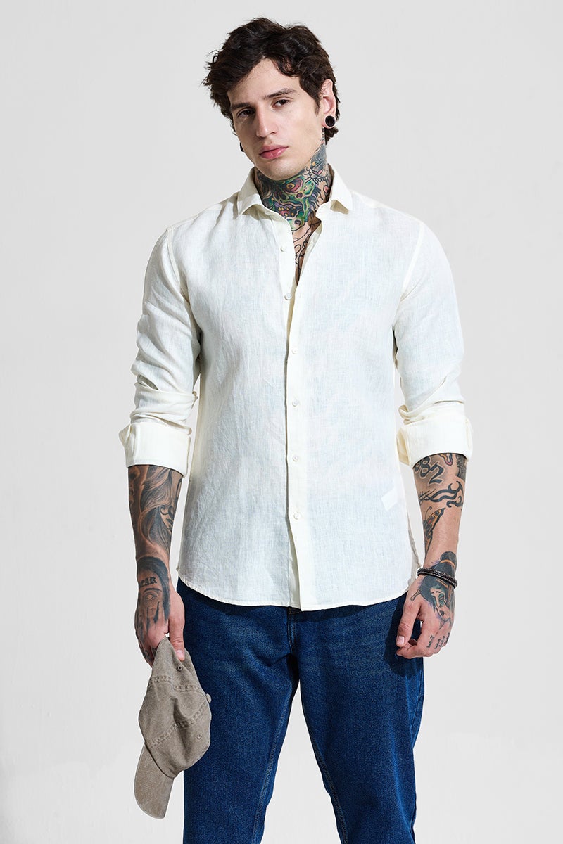 سنيتش قميص كتان كريمي ضيق - Image 3